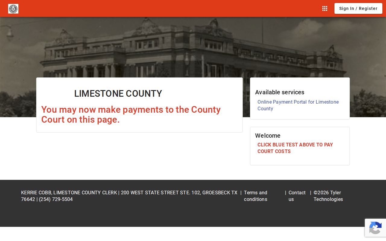 Limestone County Clerk vendor portal landing and search interface