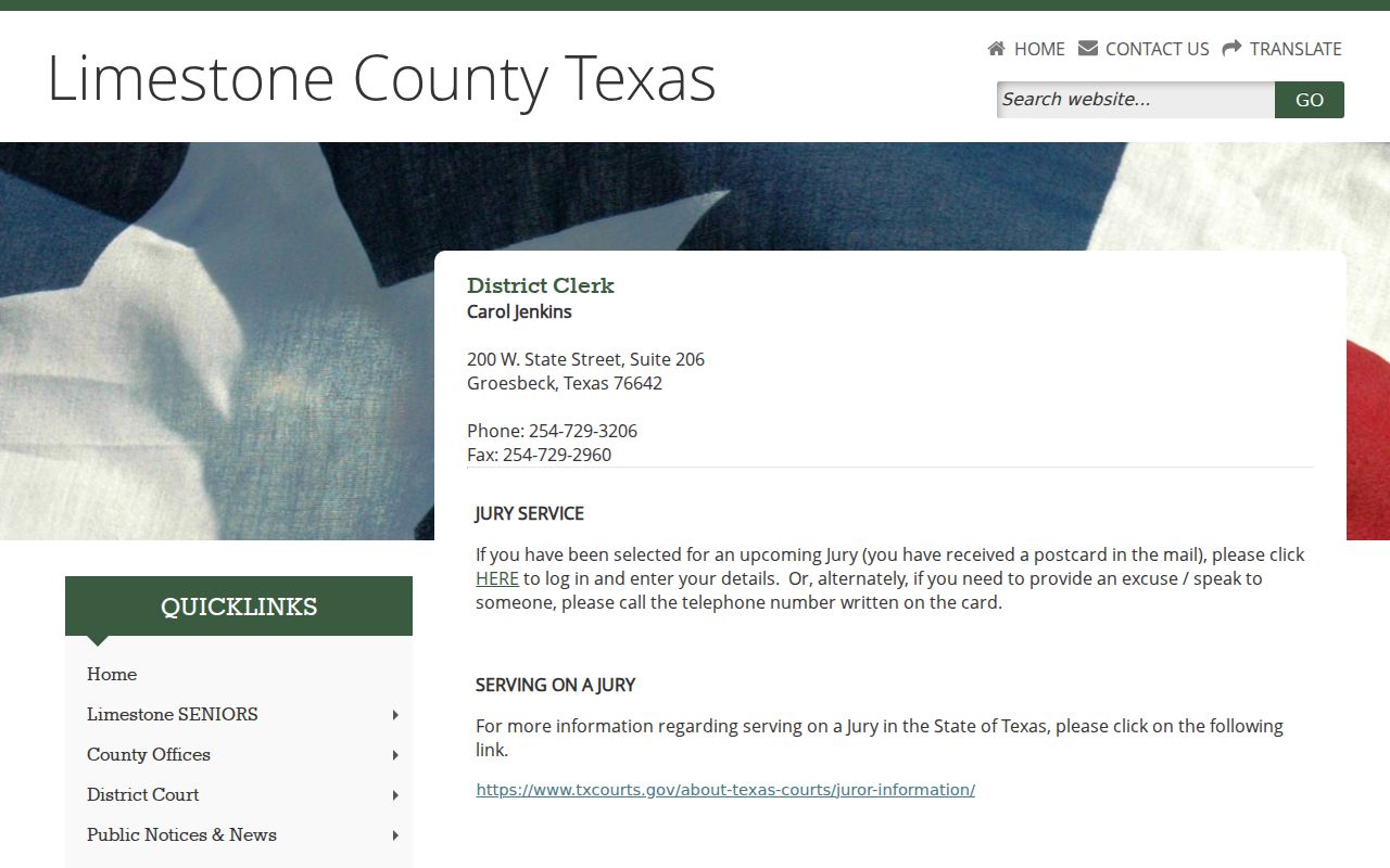 Limestone County District Clerk contact and online-payment information