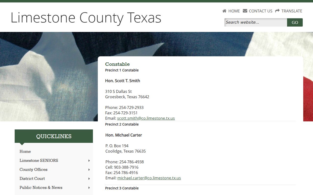 Limestone County arrest warrant records, four constable precinct offices