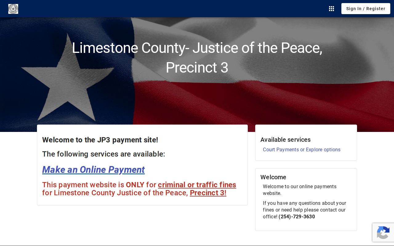 Limestone County JP3 criminal and traffic fines payment interface