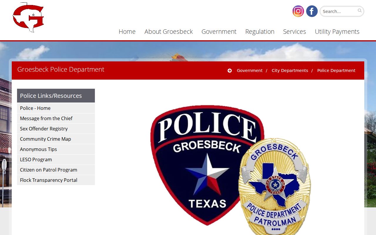Groesbeck Police Department official contact page