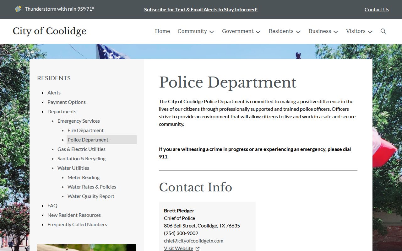 Coolidge Police Department city contact page