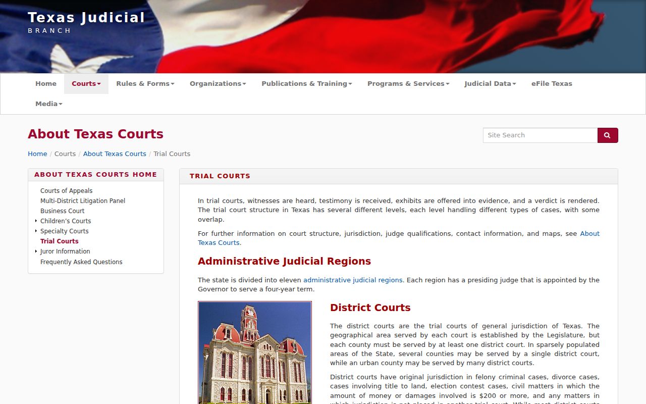 Texas court hierarchy and trial-court information