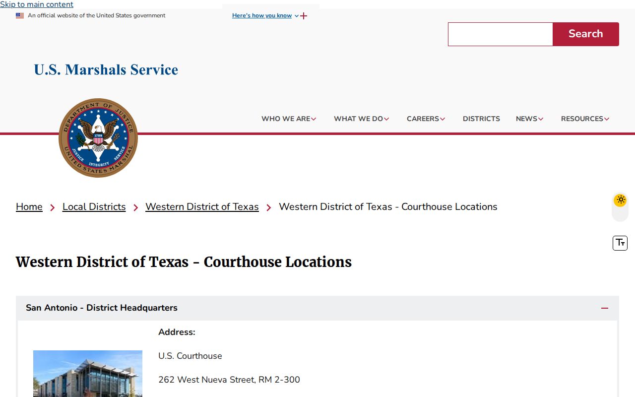 U.S. Marshals Service Western District of Texas courthouse locations