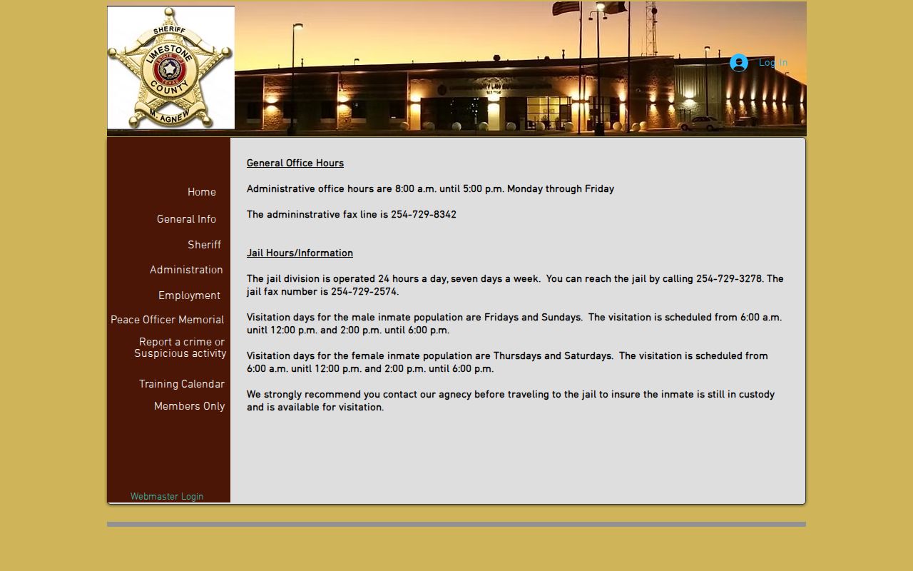 Limestone County Sheriff's Office general information and hours