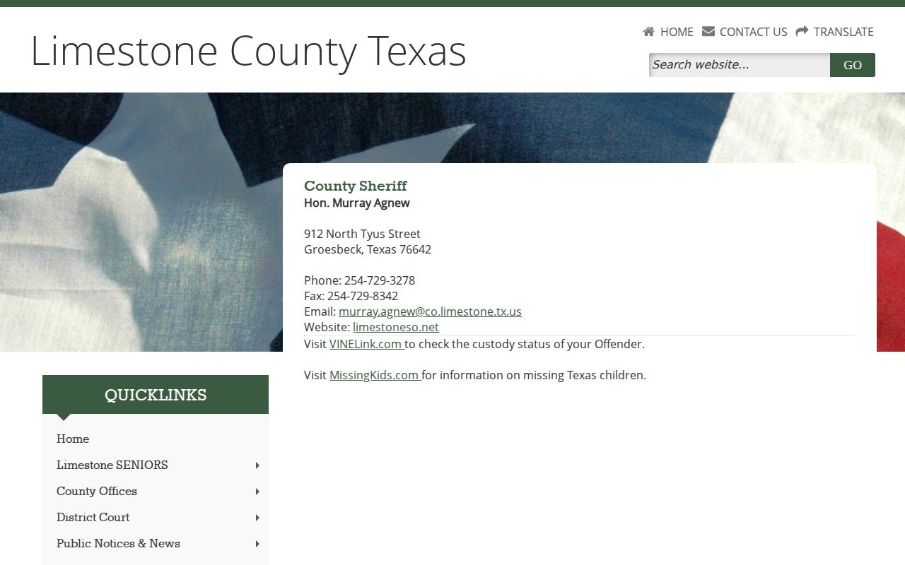 Limestone County most wanted records, official sheriff contact page